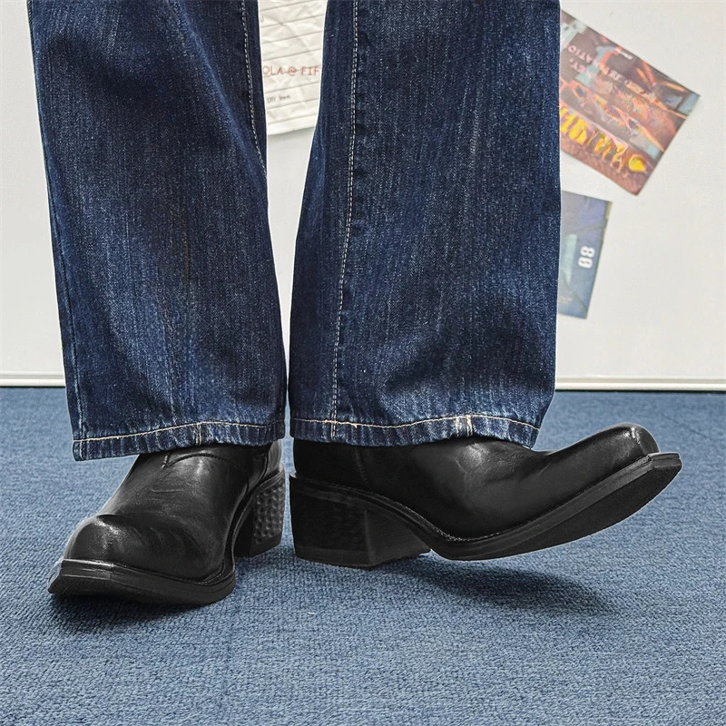 Mens Ankle Business Boots High Heels Handmade Spring Vintage British Style Comfortable Black Wedding Social Shoes Male 250114