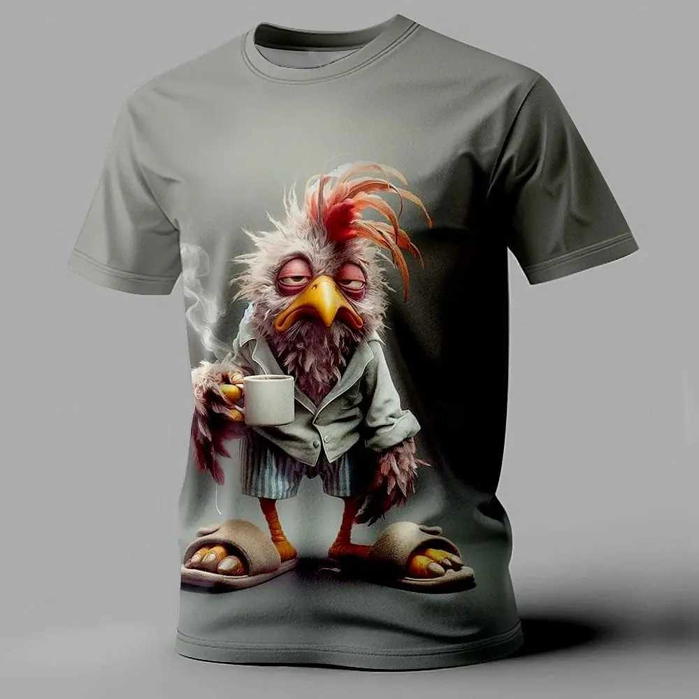 Funny Mens T Shirt Animal Chicken Print Summer Casual Short Sleeve Tee Street Fashion O-Neck Pullover Mens Oversized ClothingXJ250117