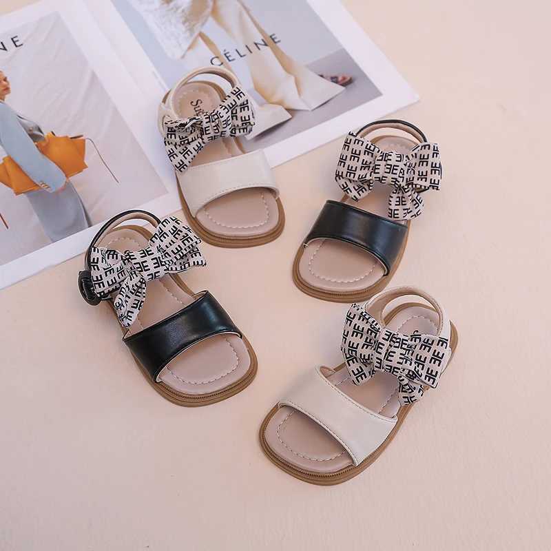 Sandals Girls Black/white Non-slip Open-toe Fashion Sandals with Soft Soles Girls New Summer PU Outdoor Sandal Size 23-33Y250116LAH6
