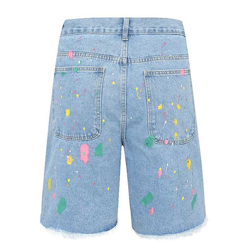 Harajuku Vintage Knitted floral Pattern Denim Shorts Mens Oversized Straight Cut Jeans Casual Loose Shorts College Pants Y2KXJ250117