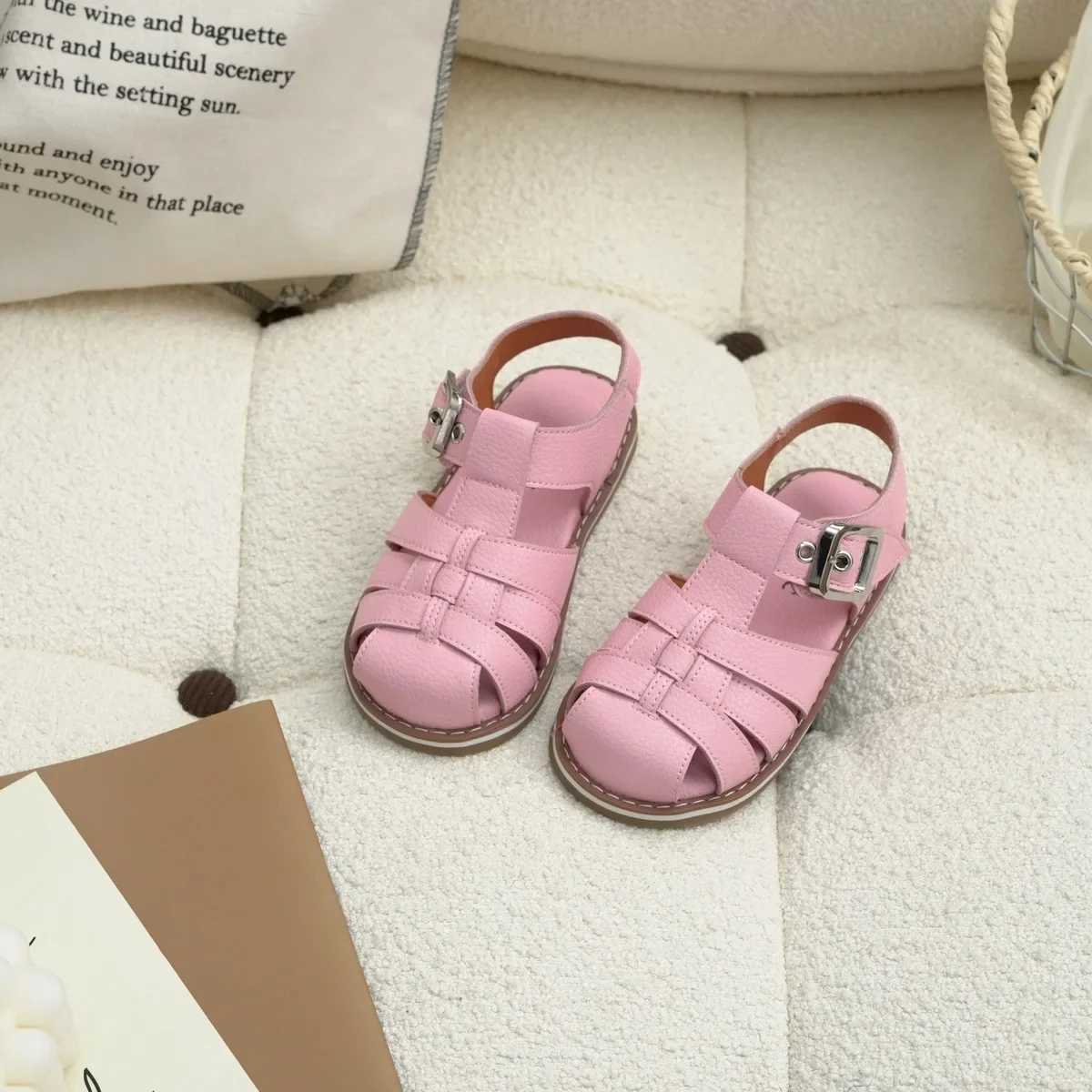 Sandals Parent-child Pu Leather Sandals Ins Baby Kids Horse Hair Patch Leather Roman Sandals Boys Girls Soft Sole Non-slip Beach ShoesY250116Q9E6