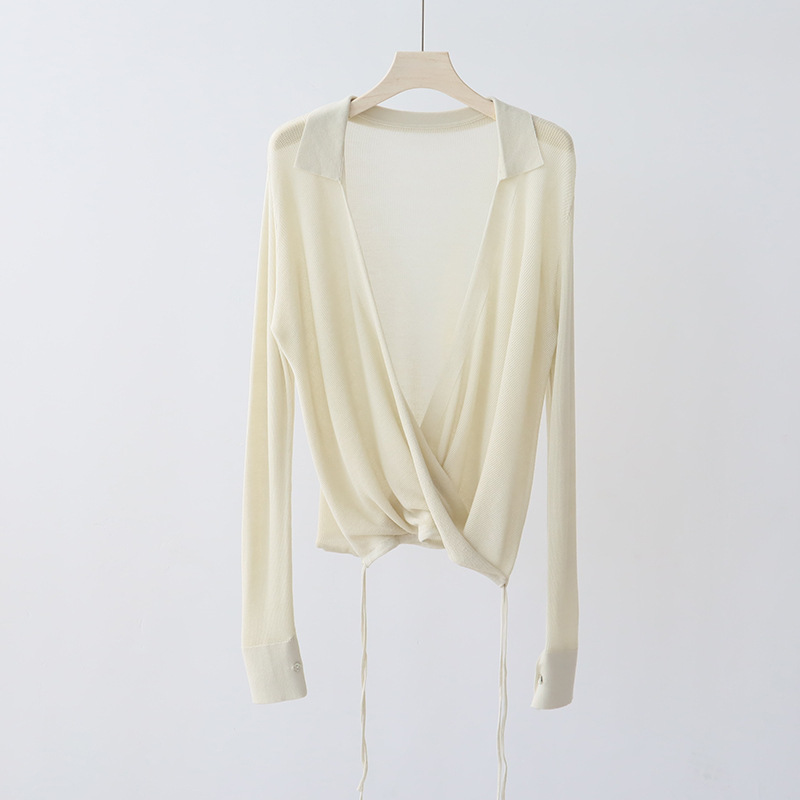 COHB3 Chic Women's Knit Cardigan in Light Fabric - Soft V-Neck & Feminine Lapel Detail