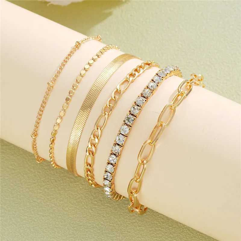 6Pcs Gold Color Crystal Bracelet Set Boho Retro Thick Twist Cuban Chain Bracelet For Women New Tren Quality Jewelry GiftsXJ250117