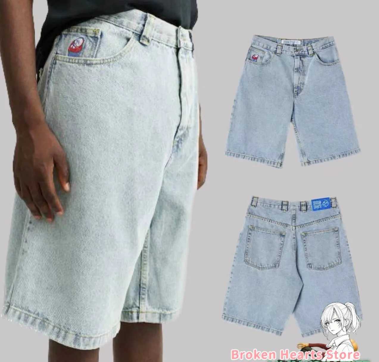 Y2K Big boy Baggy Jeans Embroidery Denim Short for Men Streetwear Leisure Short Mujer Hot Traf Men shorts jean Skate jeans menXJ250117