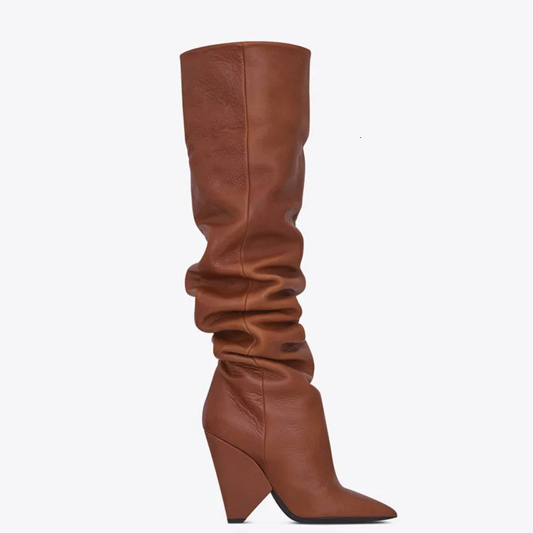 Womens Knee High Boots Suede Wide Calf Stiletto Long Booties Pointede Toe Pull On Heel Riding for Women Ladies 250117