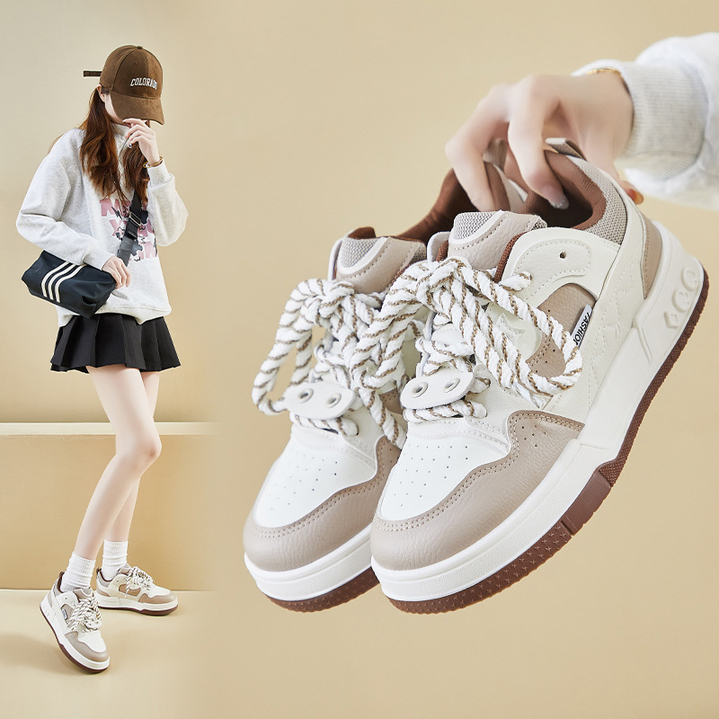 Women Casual Shoes Fashion 2025 New Korean Version Thick Sole Design Sense Versatile Triple Black Beige Khaki Free shipping