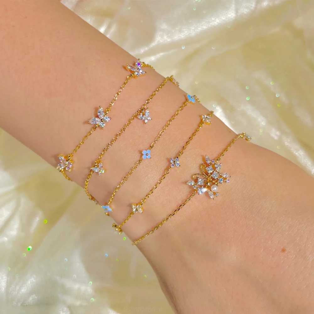 Waterproof Gold Silver Mini Zircon Flower Pendant Bracelet Chain for Womens Fine Jewelry Gifts Luxury Female Bracelets Bangles W250116