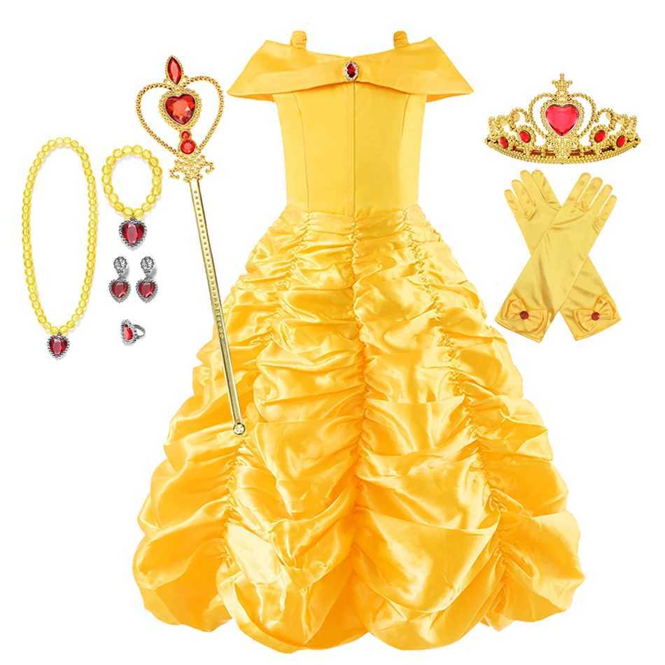 Yellow Princess Dress Halloween Cosplay Costumes Beau and The Beast Kid Dress For 2-10Y Girls Birthday Par Children ClothingXJ250117