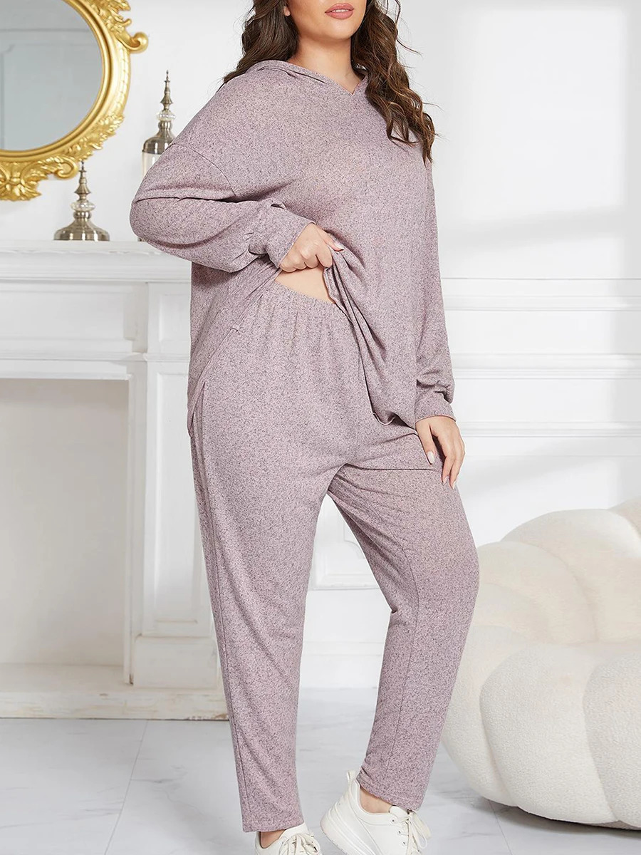Women s Cozy 2 Piece Lounge Set with Long Sleeve Hooded Top and Matching Pants in Solid Color Perfect Sleepwear Plus Size 250109