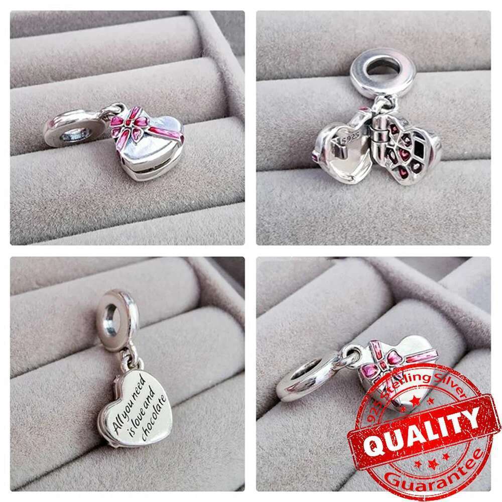 2025 New 925 Sterling Silver Sparking Gift Beads Red Heart Bow LOVE Heart Shape Dangle Charms Fits Bracelet Valentine's Day Gift For women