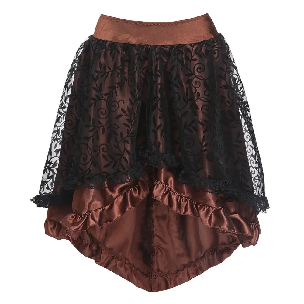 Steampunk Women Lace Floral Skirt Asymmetrica Renaissance Victorian Pirate Medieval Sexy Gothic Corset Skirts Matching 250108