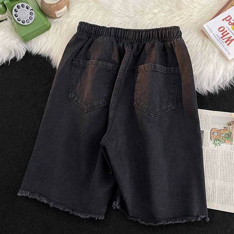 Mens Trendy Vintage Casual Streetwear Y2K Hole Jeans Short Pants 2024 Summer Youth Harajuku Pockets Loose Straight Denim ShortsXJ250117