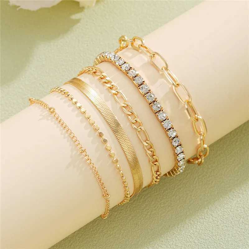 6Pcs Gold Color Crystal Bracelet Set Boho Retro Thick Twist Cuban Chain Bracelet For Women New Tren Quality Jewelry GiftsXJ250117