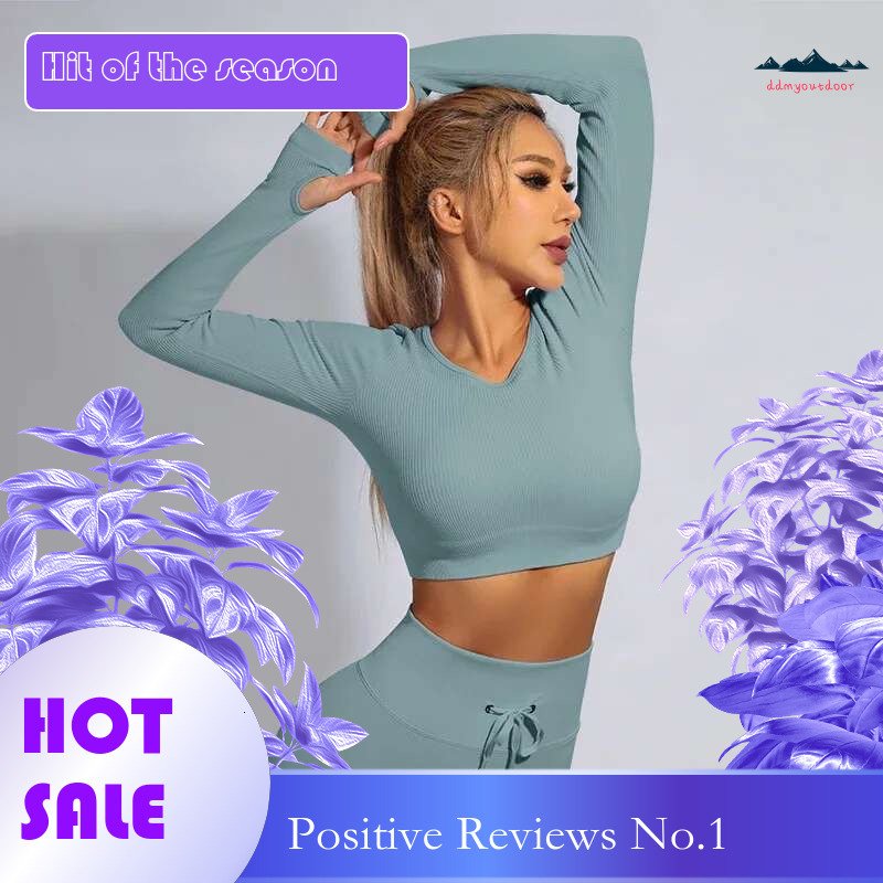 Ddmytiger China Domestic Tracksuit Sports Ribbed Fiess Suit Long Sleeve Top Drawstring Leggings Gym Workout Sportswear Seamless Set Ddmytiger