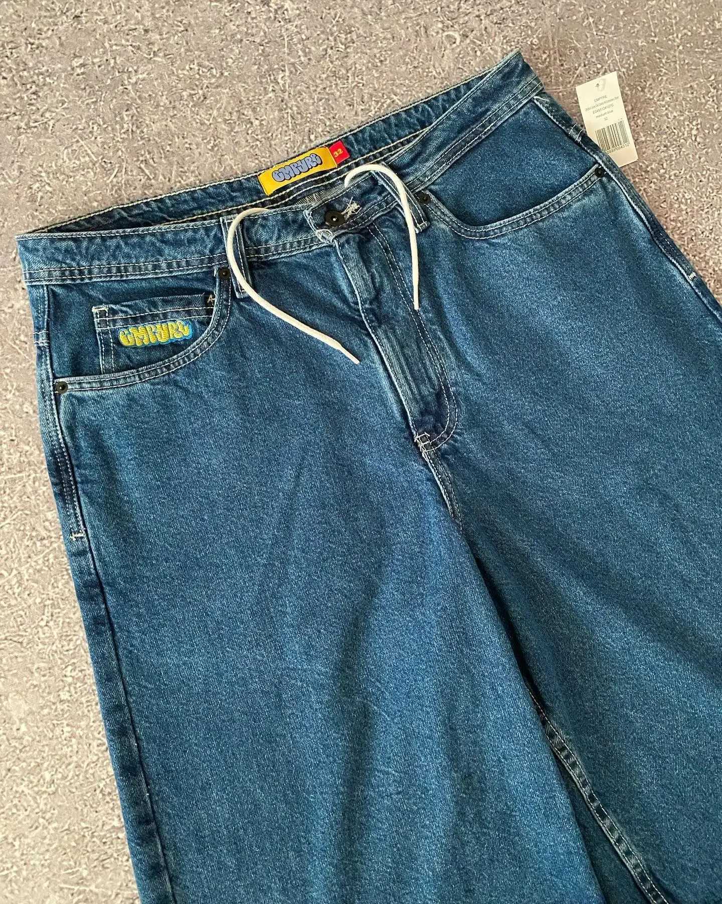 Summer New Loose Jeans Retro Design Personalized Embroidery Pattern Wide-leg Pants Street EMPYRE Rock Street Versatile PantsXJ250117