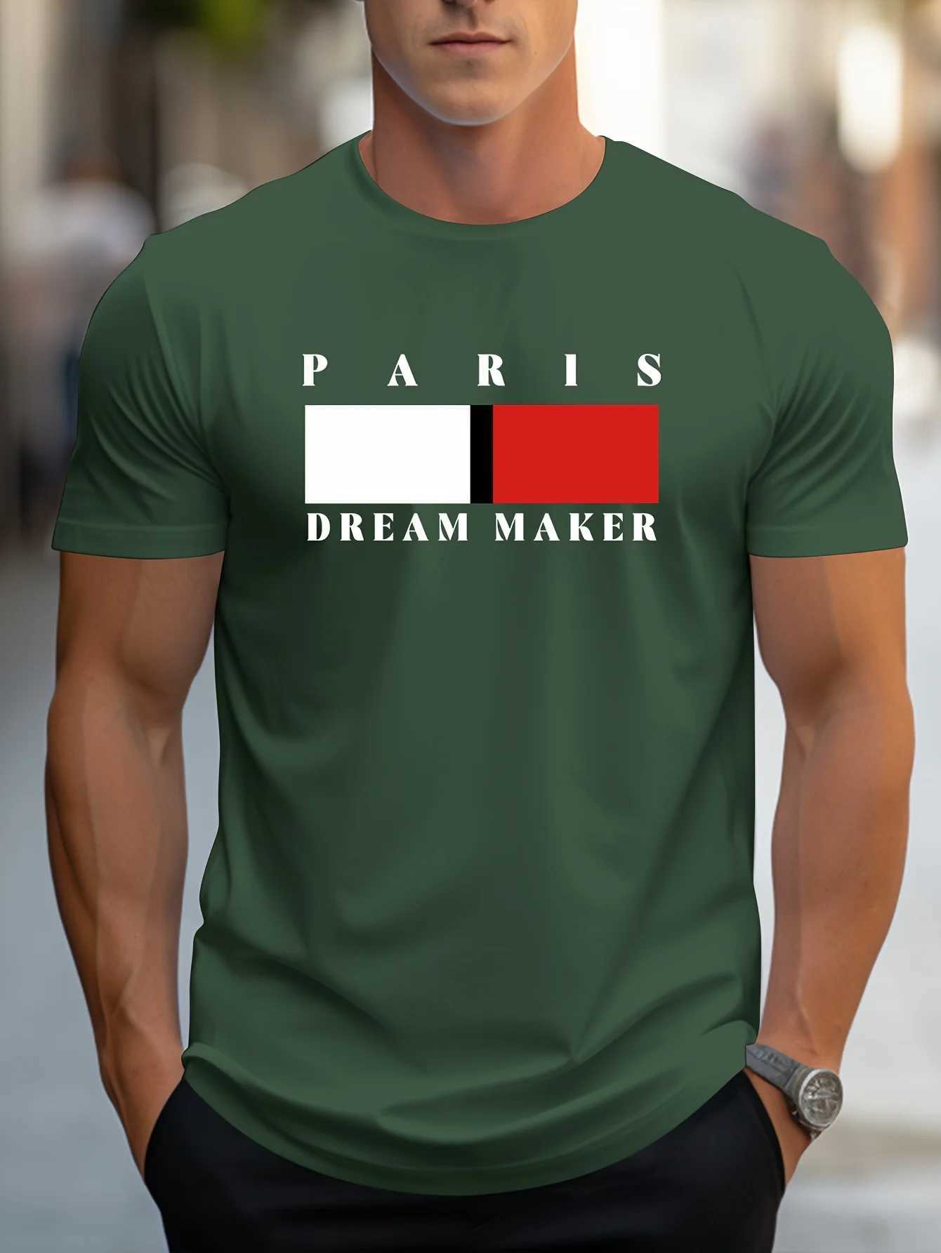 Men Summer 100% Polyester Fashion Paris Dreamer Maker Printed Loose Large Casual Comfortable Round Neck Short Sleeve T-shirt TopXJ250117