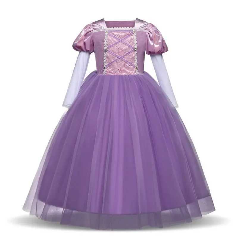 Rapunzel Princess Dress Girl Purple Long Sleeve Cosplay d Costume 2024 Halloween Vestido Kids Birthday Ball Gown ClothesXJ250117