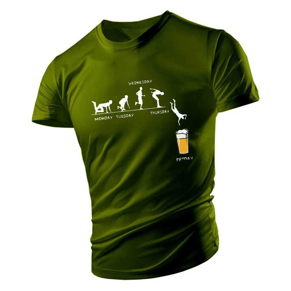 Four Seasons Fashion Casual Sports 2d Beer Print MenS Round Neck Plus Size Short Sleeve T-Shirt Loose Comfortable Quick DryXJ250117