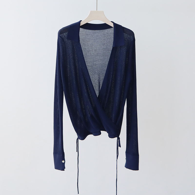 COHB3 Chic Women's Knit Cardigan in Light Fabric - Soft V-Neck & Feminine Lapel Detail