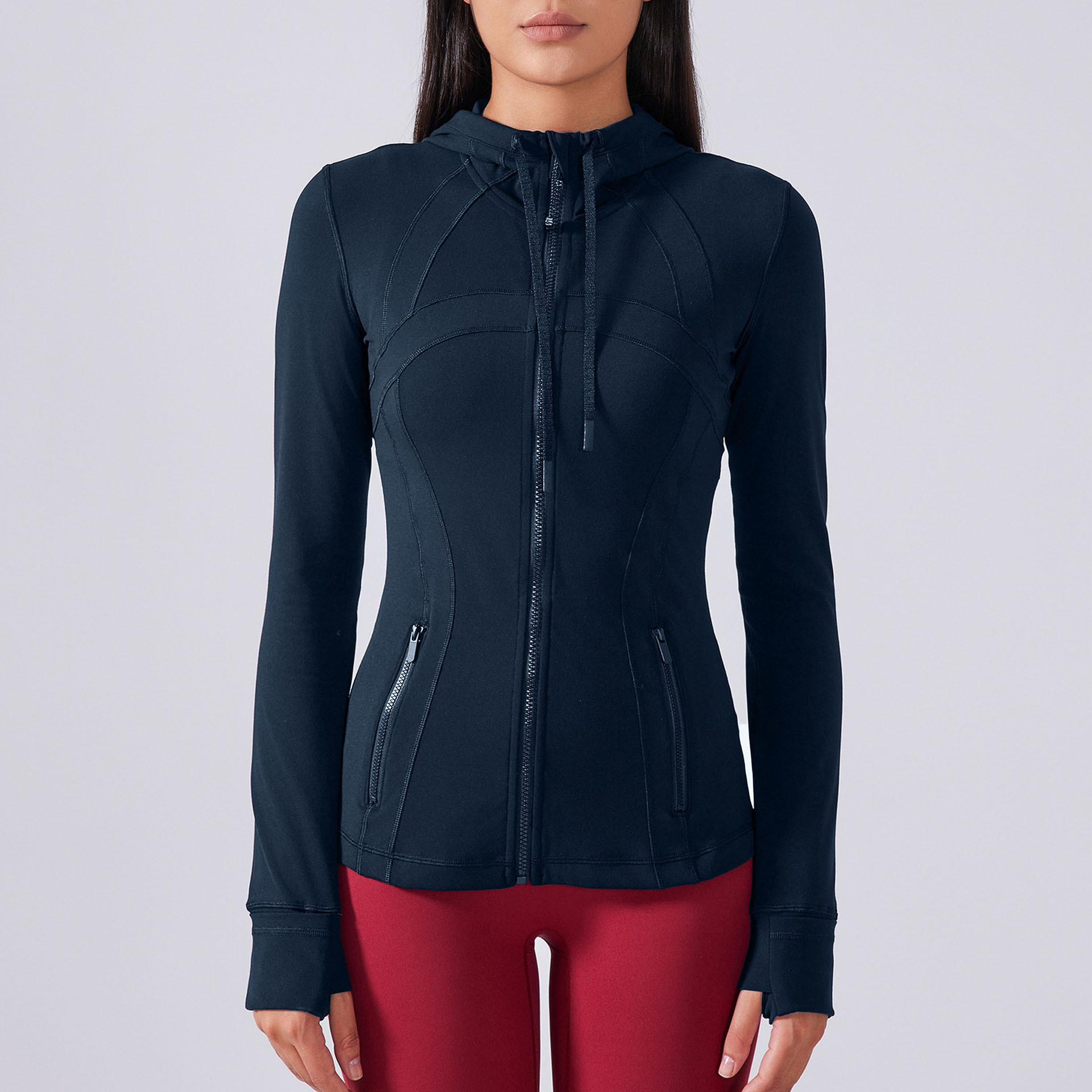 French style women's outdoor sports high-quality hooded jacket new versatile simple slim fit quick drying casual yoga fitness suit top