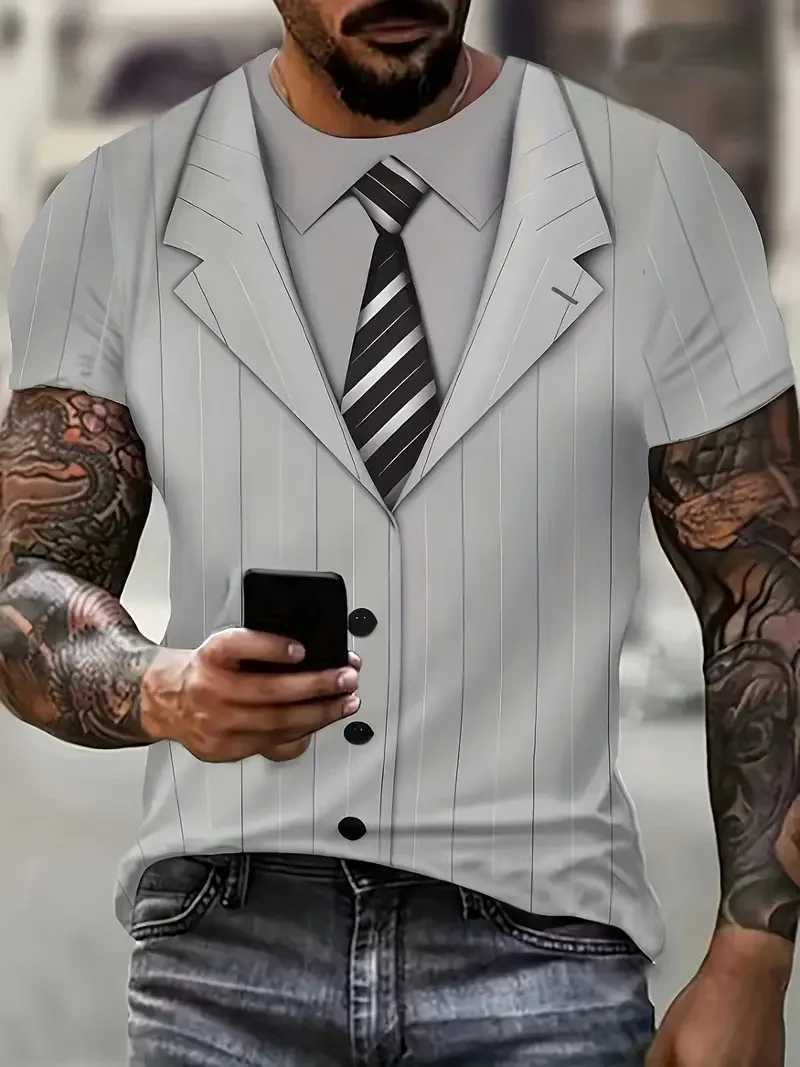 Fashion Mens T-shirts 3d Print Suit And Tie Pattern Plain Short Sleeved T-shirt For Mens Clothing High Street Streetwear TopsXJ250117