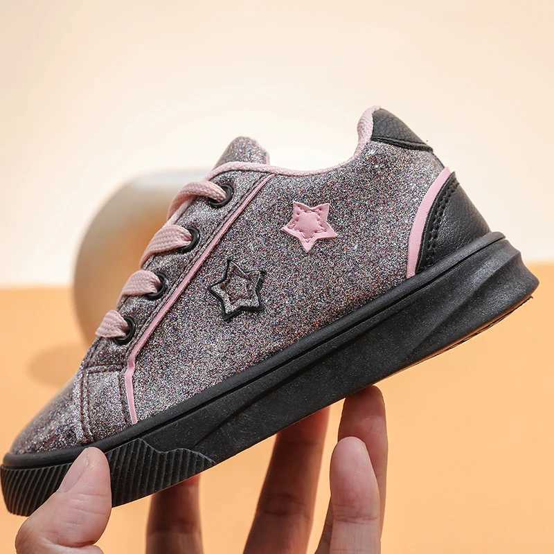 Athletic Outdoor 2024 Black and Pink Star Glossy Girls Shoes Fashionable Casual Shoes Suitable for Leisure and Travel Comfortable and Good-LookingY250