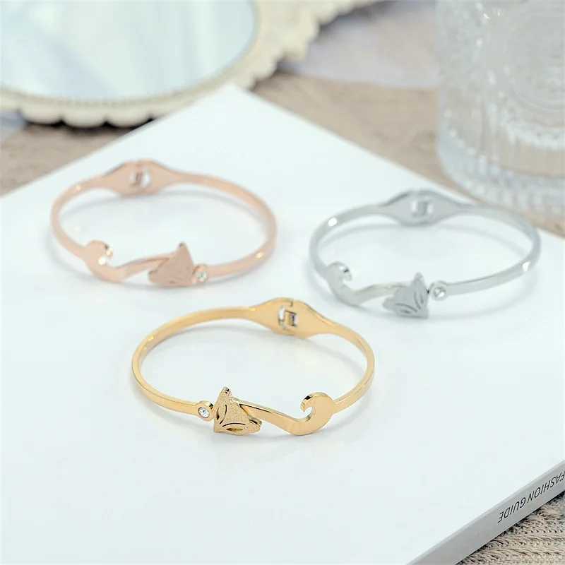 HNSP Stainl Steel Bangle Bracelet For Women Hand Jewelry Accories Rose Gold Silver ColorXJ250117