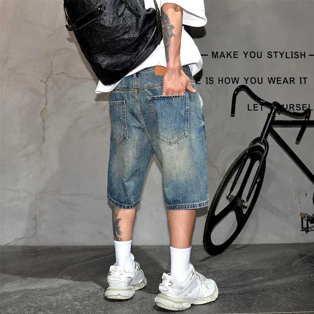 Mens Denim Shorts Y2K Retro Splicing Pattern Chic Patch Trendy Distressed Shorts Youth Vitality Classic Casual Summer Short 2024XJ250117