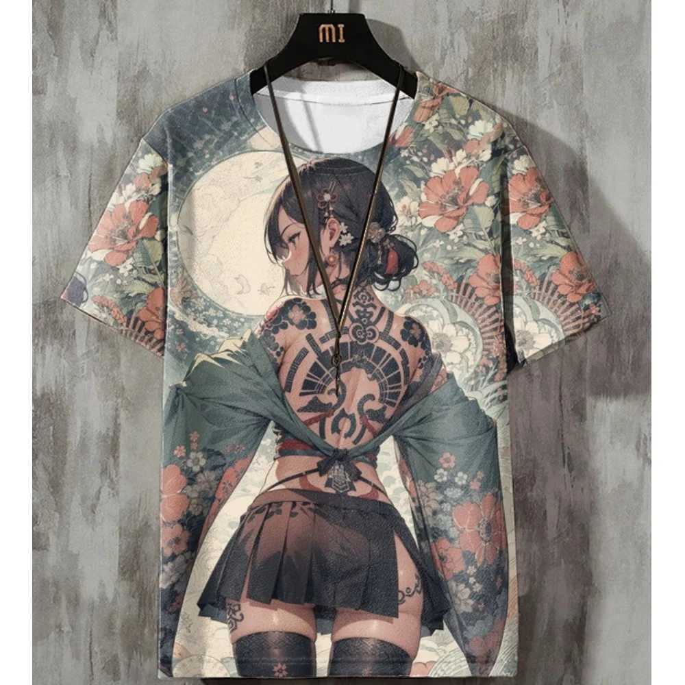 Anime Mens T-shirt Sexy Beauty 3D Printed T-shirts Harajuku Tees Short Sleeved Tee Casual Loose Oversized Men Y2k Clothing TopsXJ250117