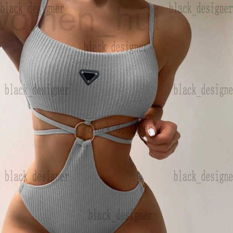 Women's Swimwear designer New sexy three-point open waisted camisole with strap and drawstring design, one-piece swimsuit WPKH