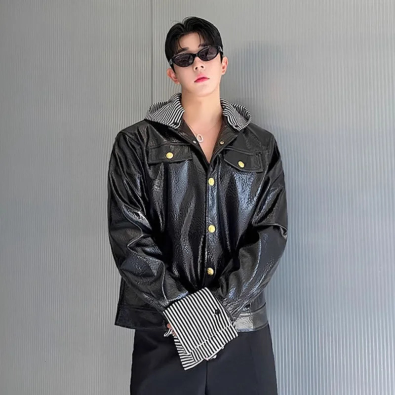 High Street Removable Hooded Mens Jackets PU Leather Casual Coats Solid Color Loose Male Clothing Autumn 250109