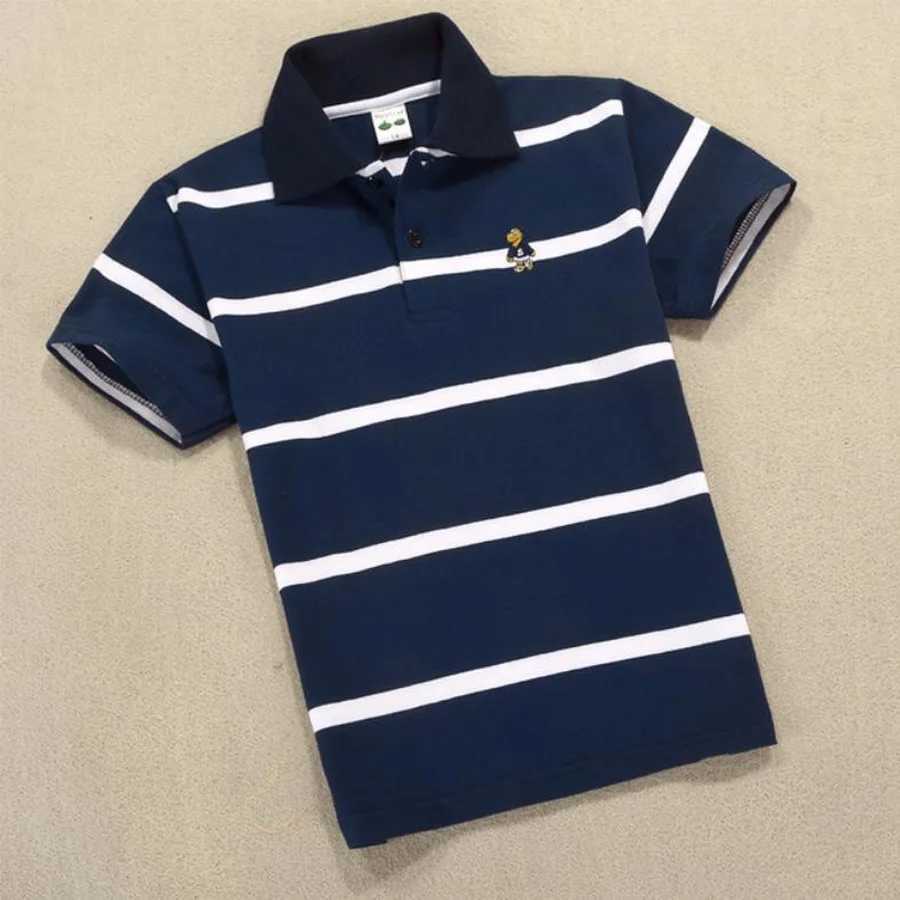 New Summer Teen Boys 3-14Yrs Polo Shirt Kids Clothes Boys 8 To 12 Short Sleeve Striped Cotton T-shirt Children Teenager Girls To M250116