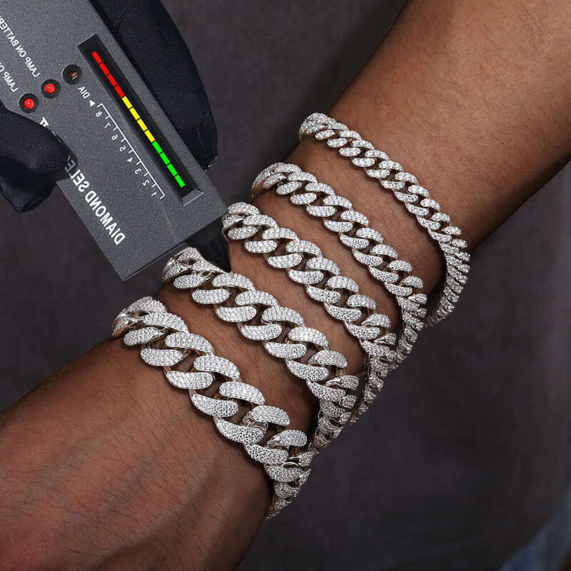 Factory Price Mens Hip Hop Jewelry 8mm-20mm Sterg Sier VVS Moissanite Dia Iced Out Cuban k Bracelet