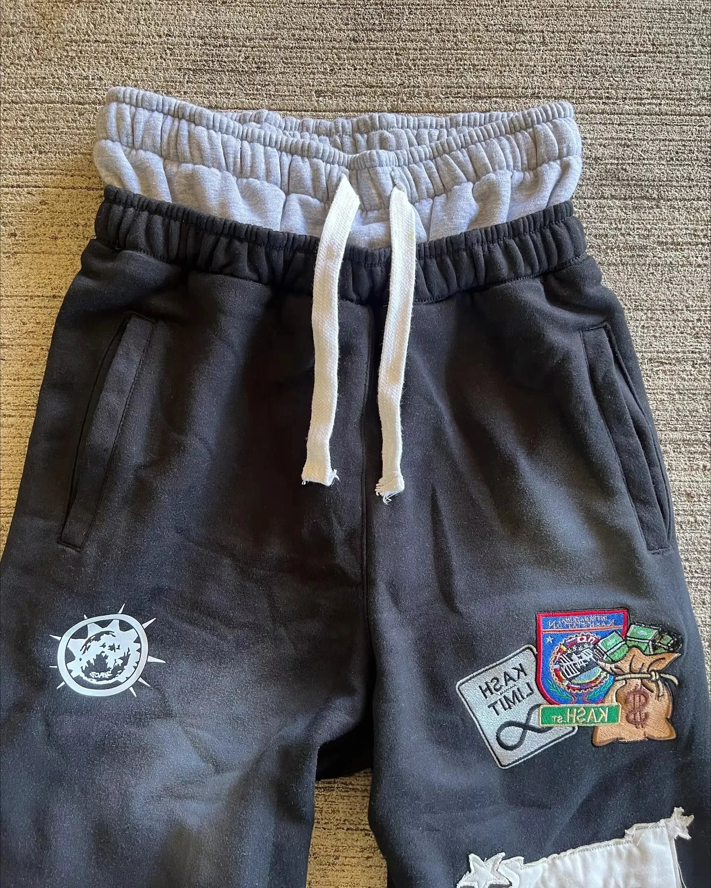 Streetwear Vintage Patchwork Double Layer Sweatpants Y2K Pants Men Women Hip Hop Letter Baggy Elastic Waist Jogging Casual Pants 250113