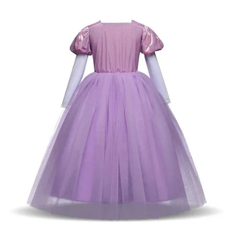 Rapunzel Princess Dress Girl Purple Long Sleeve Cosplay d Costume 2024 Halloween Vestido Kids Birthday Ball Gown ClothesXJ250117