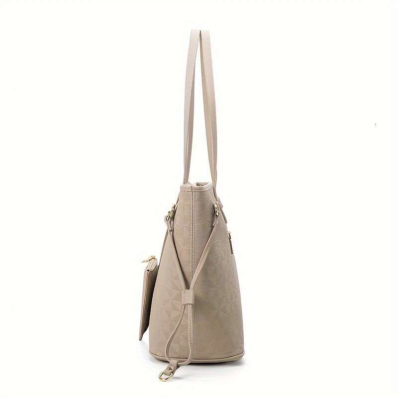 2-piece set, women's fashionable tote matching wallet, large capacity embossed PU leather bag, shopping bag with shoulder strap