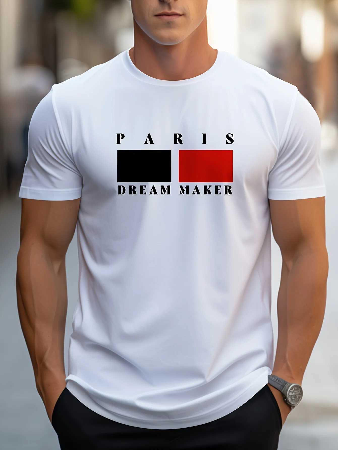 Men Summer 100% Polyester Fashion Paris Dreamer Maker Printed Loose Large Casual Comfortable Round Neck Short Sleeve T-shirt TopXJ250117