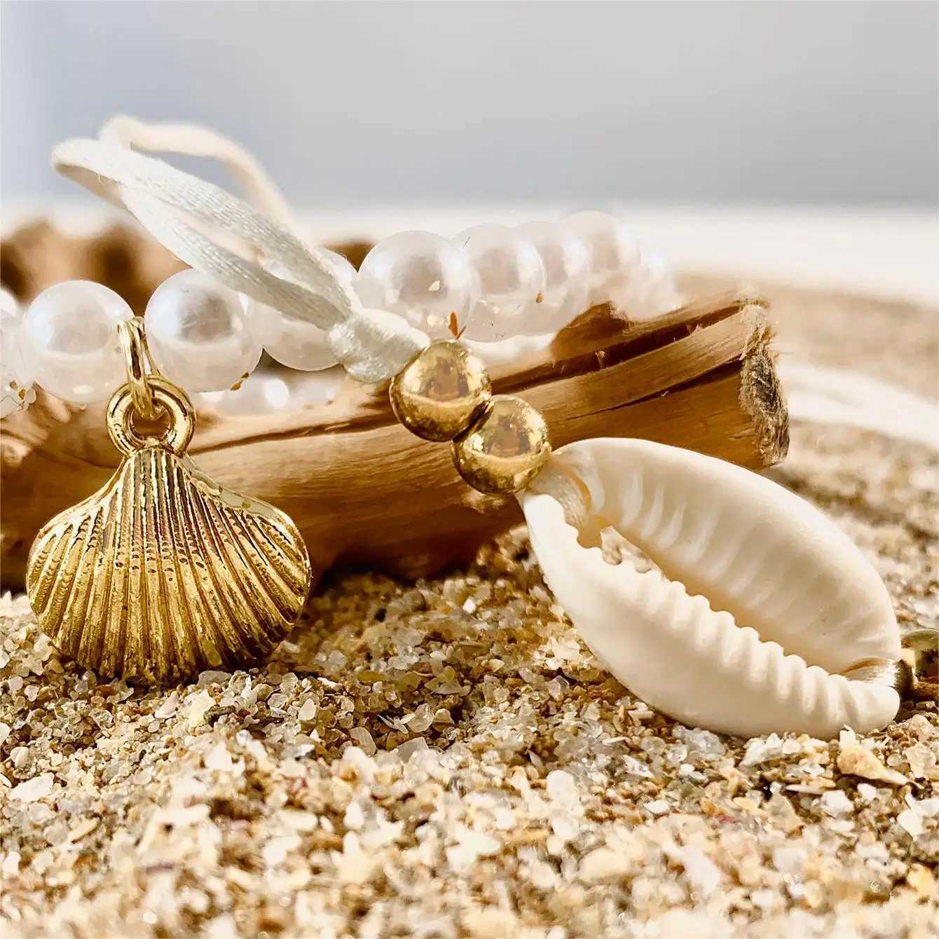 Tocona 5pcs/set Bohemian Imitation Pearl Bracelets for Women Ethnic Style Shell Beaded Bangles Summer Beach Jewelry Set 26165XJ250117