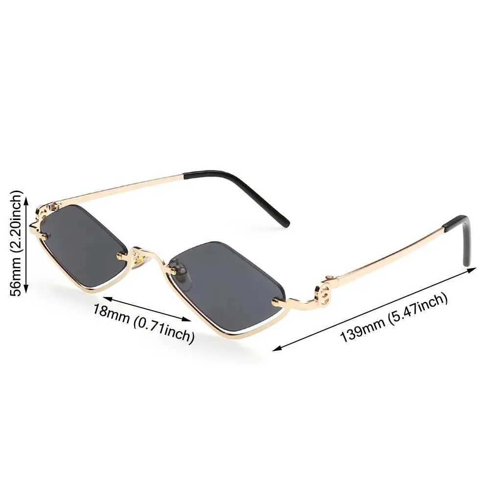 UV400 Protection Diamond-Shed Womens Sunglasses Metal Hip Hop Half Frame Sun Glasses Narrow Small Eyewear for Women Men W250116