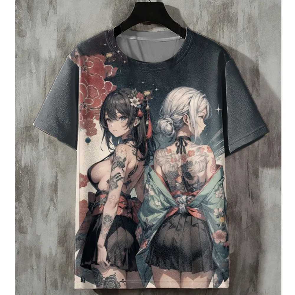 Anime Mens T-shirt Sexy Beauty 3D Printed T-shirts Harajuku Tees Short Sleeved Tee Casual Loose Oversized Men Y2k Clothing TopsXJ250117