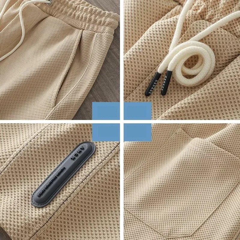 Summer mens waffle Y2K shorts Korean fashion handle bag shorts fitness breathable streetwear gym Bermuda 250109