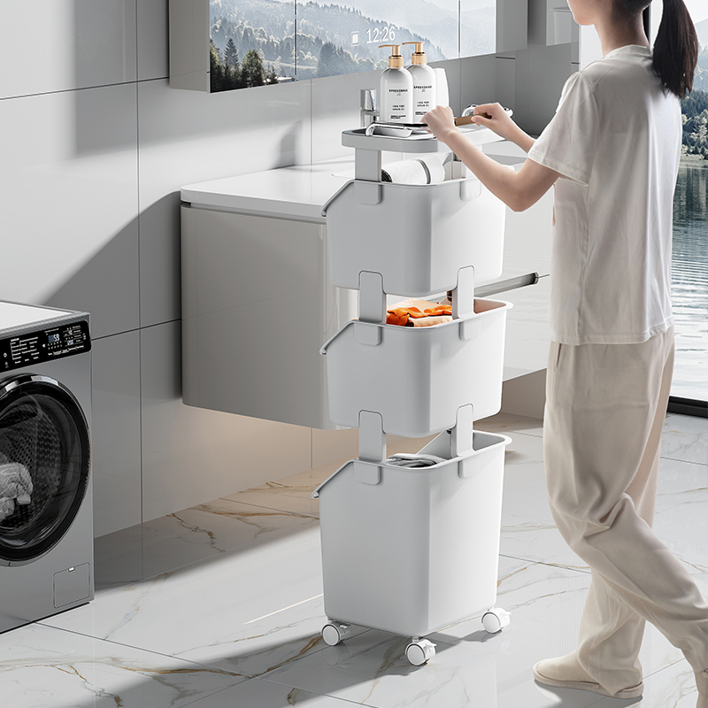 Compact Household Cleaning Bin with Integrated Holder - Enhanced Storage Efficiency for Washing Essentials