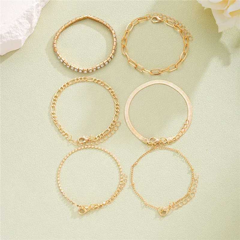 6Pcs Gold Color Crystal Bracelet Set Boho Retro Thick Twist Cuban Chain Bracelet For Women New Tren Quality Jewelry GiftsXJ250117