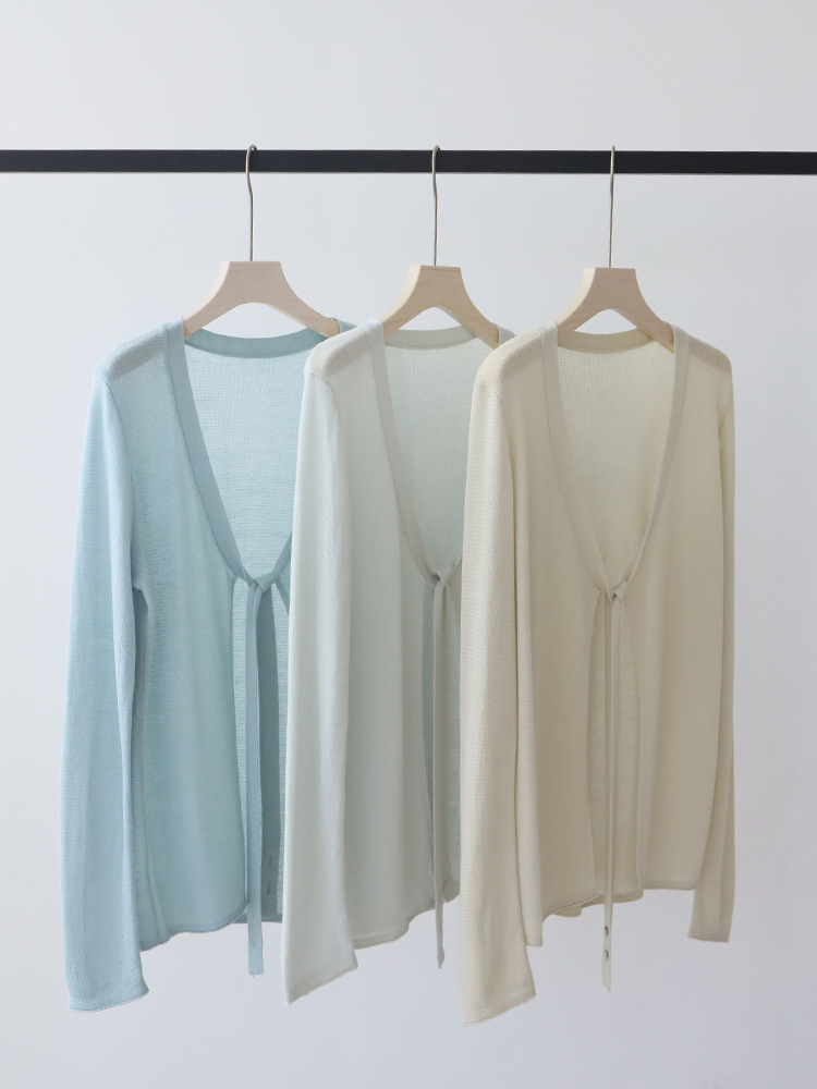 CRYJ1 Spring Collection for Her: -Silk Knit Sweater Jacket with Camisole Skirt - Elegant Lace-Up Top
