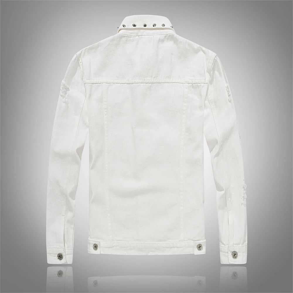 Mens Fashion Punk Jeans Jacket With Rivets High Street Ripped Denim Coat Slim Fit Distressed Studded Outerwear With Holes W250116
