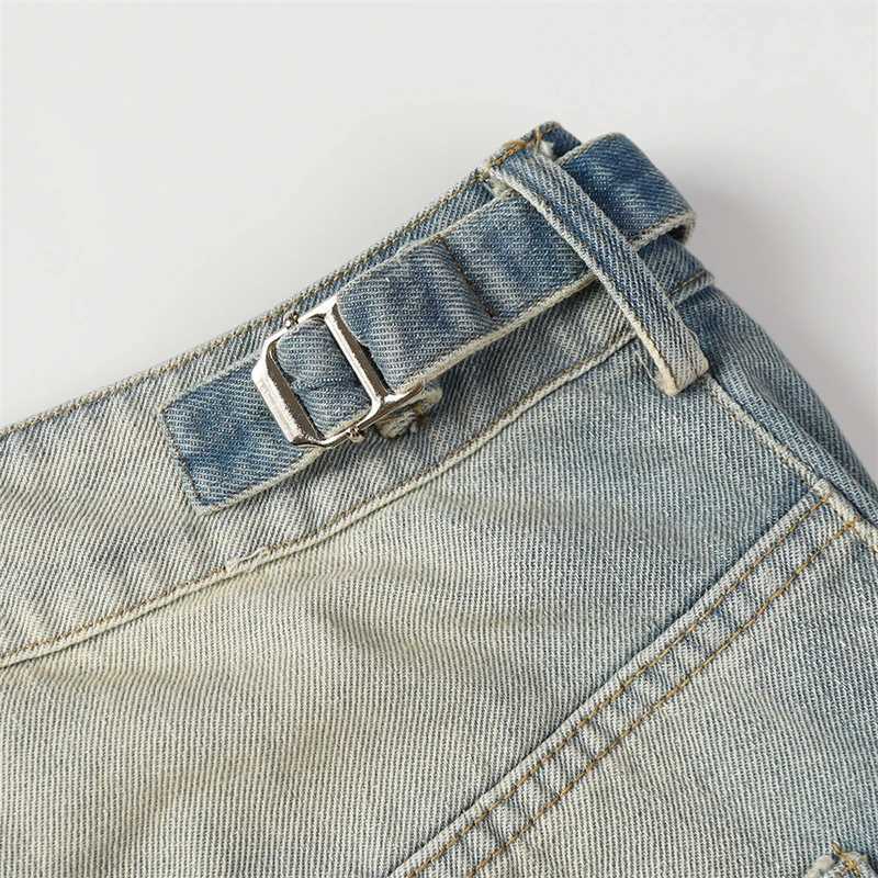 Y2K Washed Denim Shorts Vintage Blue Wide Leg Jeans Shorts For Men Summer Loose Casual Hole Ripped Shorts Blue Sweatpants PantsXJ250117