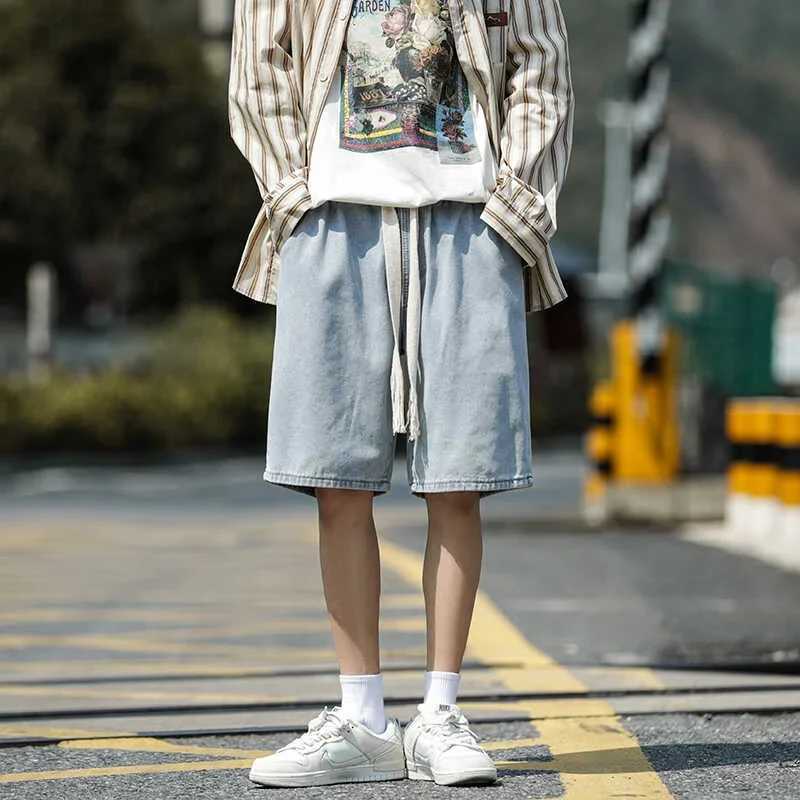 Summer Y2K Denim Shorts For Men Korean Fashion Vintage Straight Short Jeans Casual Streetwear Baggy Drawstring Bermuda masculinaXJ250117