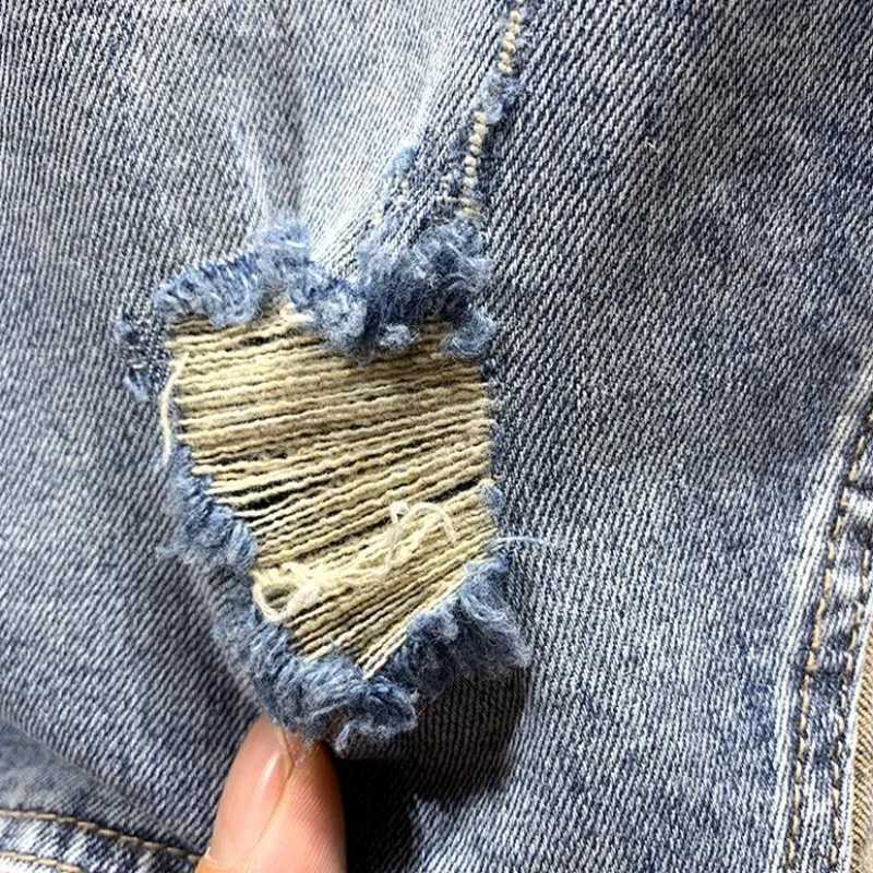 Mens Short Jeans Pants Ripped Male Denim Shorts Blue Stretch Selvedge Fitted Streetwear Trend 2024 Cowboy Sale Y2k Harajuku XlXJ250117