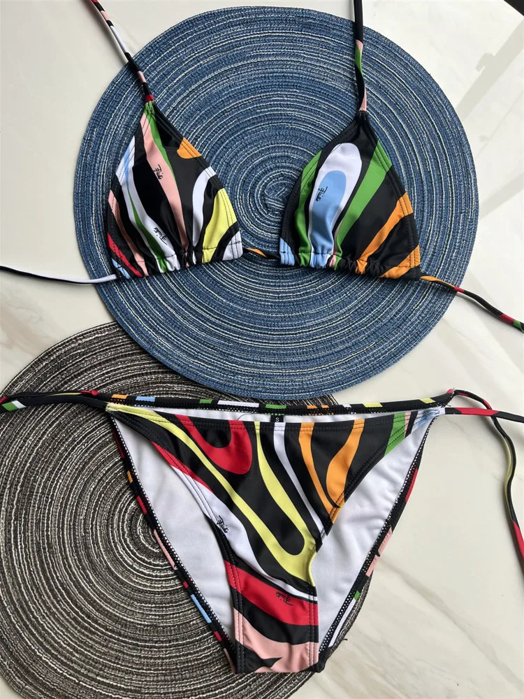 Women Swimsuit Split Swimsuit Bikini Striped Geometry Pattern One-Piece Swimsuit 250113