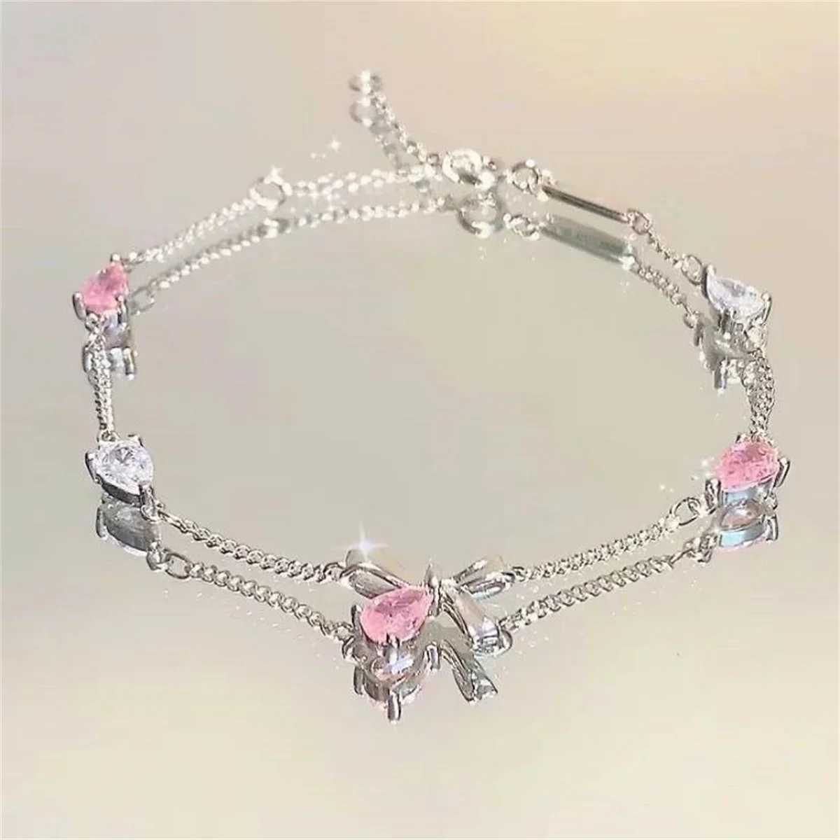 Korean Elegant Cherry Blossom Bow Zircon Bracelet for Women Y2K Sweet Girls Crystal Flowers Bracelets Wedding Party Jewelry GiftXJ250117